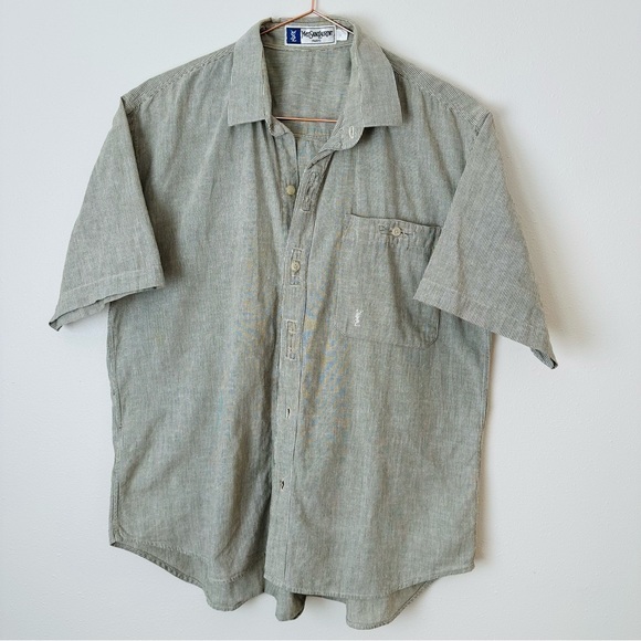 Vintage 90s Yves Saint Laurent YSL shirt oversized button down linen striped - Picture 7 of 7